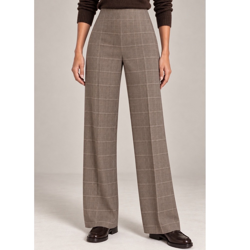 Eddie Bauer Bremerton Fit Brown Plaid High  Rise Straight Leg Trousers Womens 10